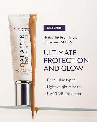ALASTIN HydraTint Pro Mineral Sunscreen SPF 36 – 2-in-1 Tinted Daily Moisturizer – Blue Light &amp; Pollution Defense – 3.2 oz