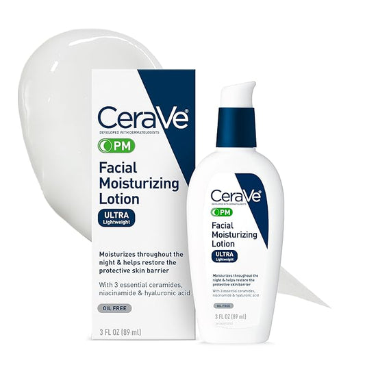 CeraVe PM Facial Moisturizing Lotion – Ultra-Lightweight Night Cream – 3 oz