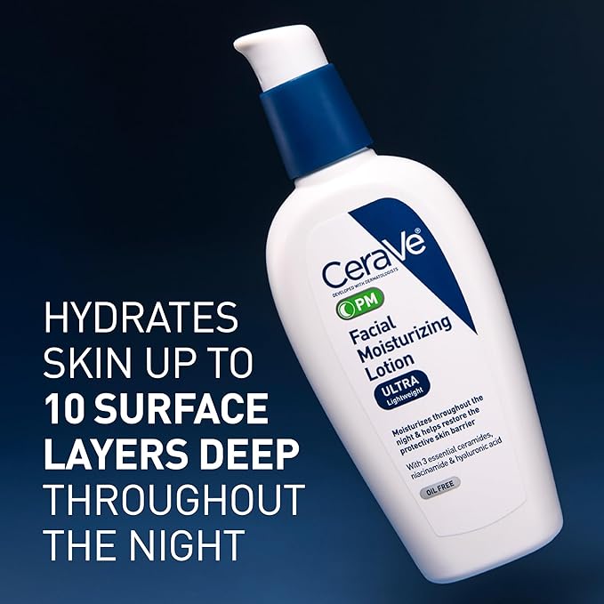 CeraVe PM Facial Moisturizing Lotion – Ultra-Lightweight Night Cream – 3 oz