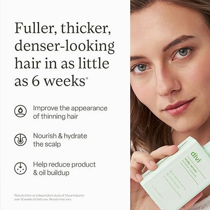 Divi Scalp Serum for Thinning Hair – Clinically Proven Fuller & Thicker Hair Treatment – Non-Greasy Daily Serum with Caffeine & Rosemary Oil – 30mL
