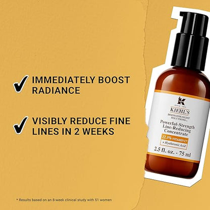 Kiehl’s Powerful-Strength 12.5% Vitamin C Serum – Anti-Aging Line-Reducing Concentrate with Hyaluronic Acid – 3.4 oz / 100mL